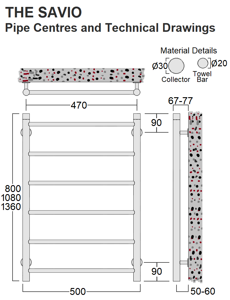 Savio Stainless Steel Towel Rail 1080 x 500